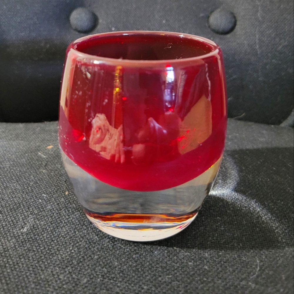 Crate and Barrel Votive Candle Holder Ruby Poland Made 3 1/2”x 2”
